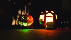 Halloween Pumpkins at Night
