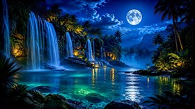 4K Night Jungle Falls