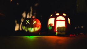 Halloween Pumpkins at Night